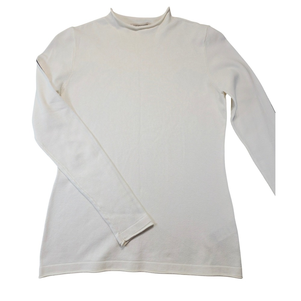 Liverpool Los Angeles Mock Neck Sweater Ivory White Black Sleeve Stripe Womens S